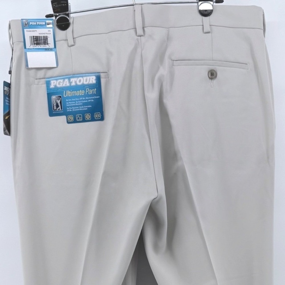 PGA Tour Ultimate Mens 36x30 Beige Golf Pants Stretch UPF 50 Motion Flex NWT New - Picture 6 of 16